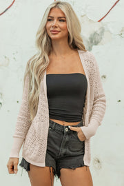 Jet Stream Mix Pattern Hollowed Knit Open Front Cardigan