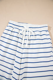 Sail Blue Striped Long Sleeve Top Drawstring Wide Leg Pants 2pcs Outfit