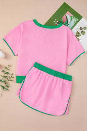 Bonbon Colorblock Edge Drop Shoulder T Shirt and Skort 2Pcs Set
