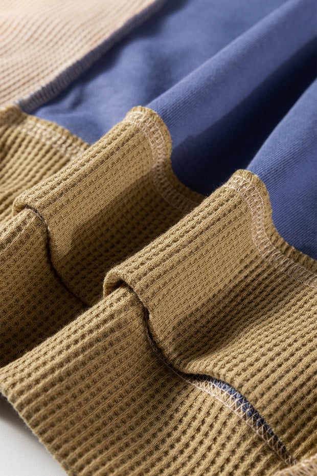 Wild Wind Color Block Mix Texture Waffle Patchwork Oversize Sweatshirt