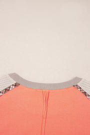 Grapefruit Orange Plaid Waffle Flower Patchwork Bracelet Sleeve Top