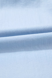 Beau Blue Floral Embroidered Puff Sleeve Split Neck Blouse