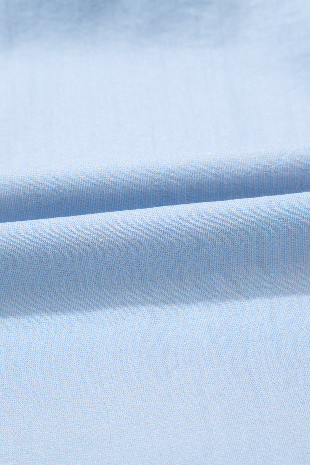 Beau Blue Floral Embroidered Puff Sleeve Split Neck Blouse