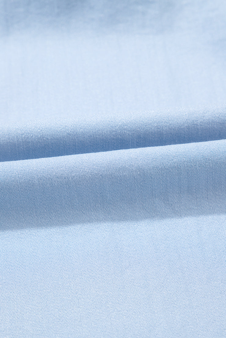 Beau Blue Floral Embroidered Puff Sleeve Split Neck Blouse