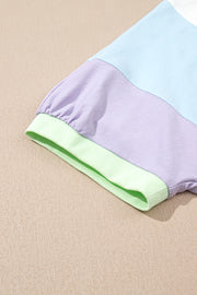 Camiseta oversize de media manga con patchwork y bloques de color blanco