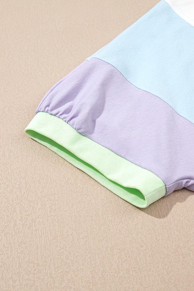 Camiseta oversize de media manga con patchwork y bloques de color blanco