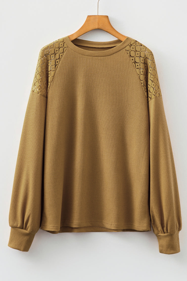 Chestnut Lace Long Sleeve Textured Pullover
