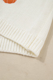 White Pumpkin Print Open Front Drop Shoulder Midi Cardigan