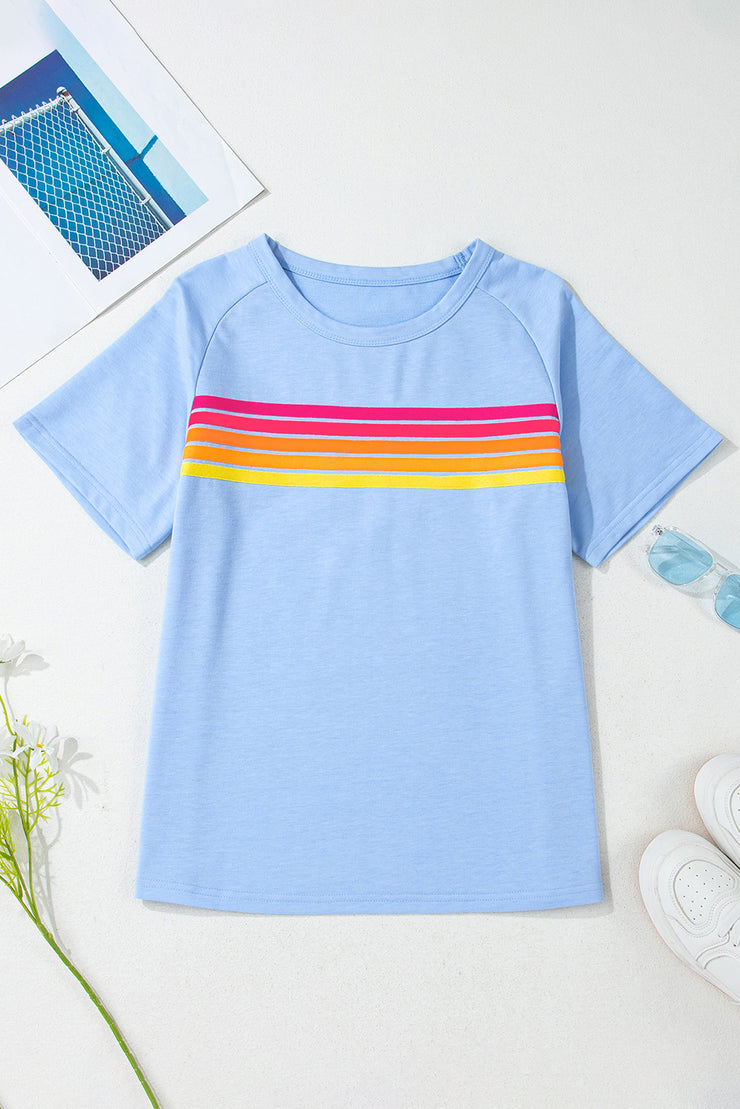 Beau Blue Striped Patch Front Casual Tee