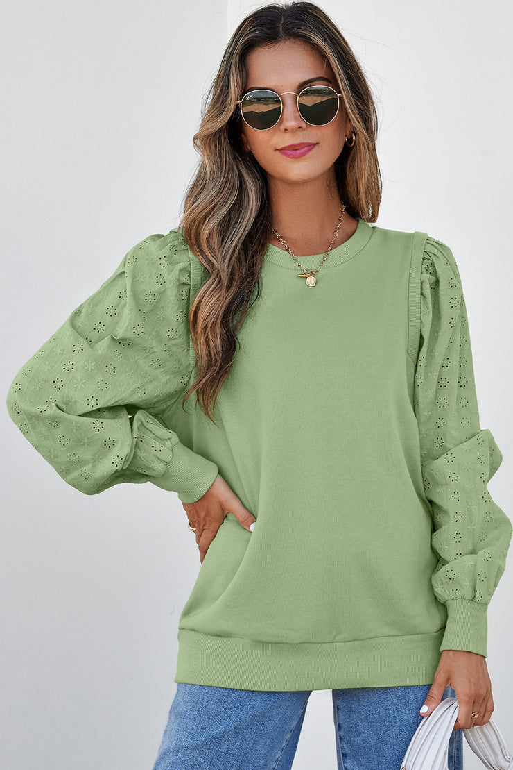Sweat-shirt à col rond et manches patchwork vert brume