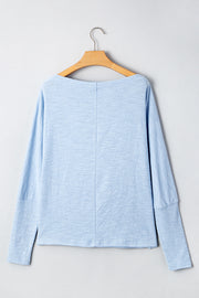 Beau Blue Solid Color Batwing Long Sleeve Top