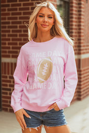Pink GAME DAY Football Rugby Print Casual Sweatshirt