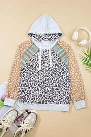 Multicolor Leopard Floral Patchwork Drawstring Hoodie