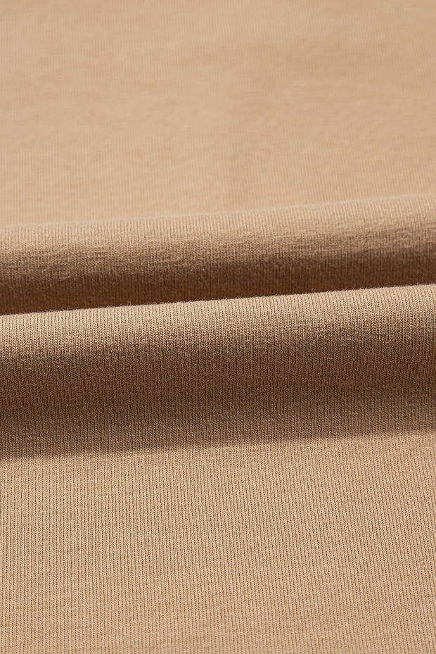 Pale Khaki Long Sleeve Buttons V Neck Slim Fit Top