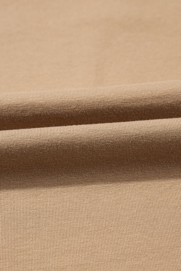 Pale Khaki Long Sleeve Buttons V Neck Slim Fit Top