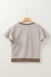 Parchment Contrast Detail Striped Ruffle Short Sleeve Top
