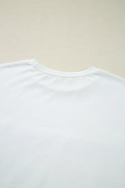 Camiseta de cuello redondo con parches de rayas y lentejuelas blancas para Mardi Gras