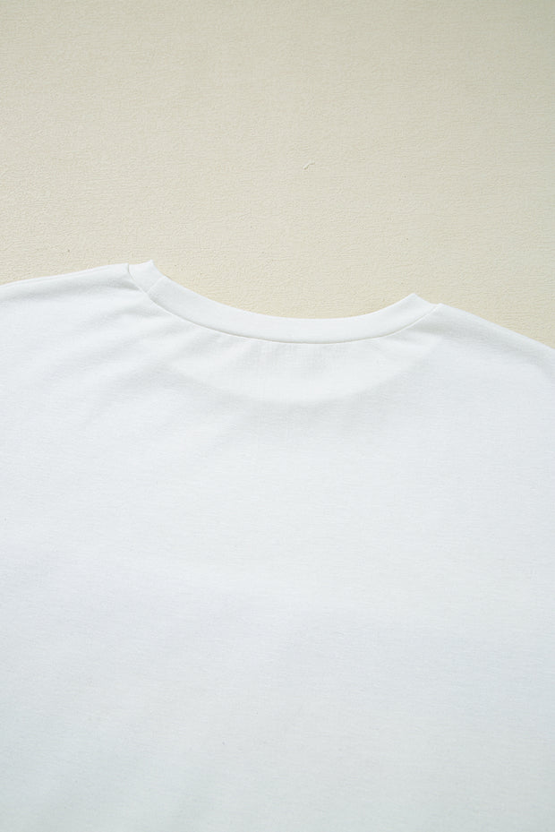 Camiseta de cuello redondo con parches de rayas y lentejuelas blancas para Mardi Gras