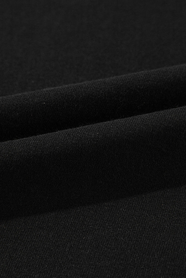 Black Solid O Neck High Low Hem Pullover Sweatshirt