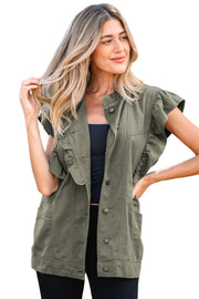 Green Bay Ruffled Patchwork Denim Jacket Vest