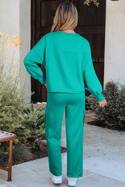 Solid Color Pullover Top and Cargo Pants Set