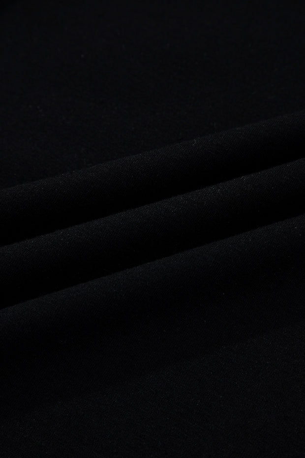 Black Scallop Trim Color Block Long Sleeve Collared Top