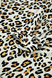 Khaki Leopard Print Contrast Striped V Neck Blouse