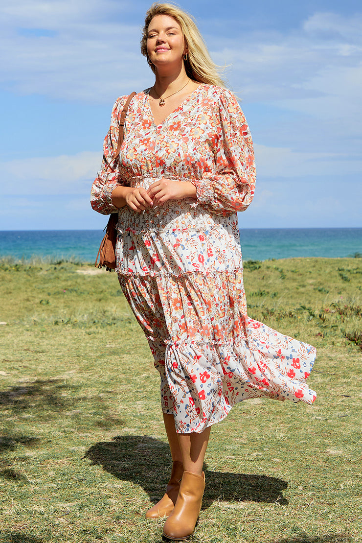 khaki tiered maxi dress Khaki Plus Size Floral Tiered Ruffle Maxi Dress