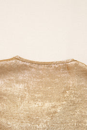 Gold Bow Tie Front Puff 3/4 Sleeve Ruffle Hem Blouse