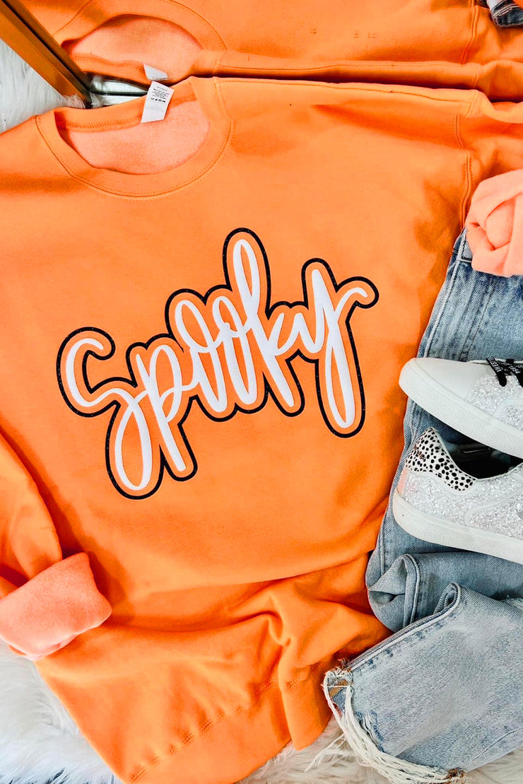 Grapefruit Orange Spooky Graphic Halloween Crew Neck Holiday Sweatshirt