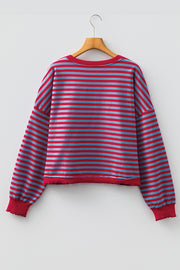 Red Stripe Exposed Seam Contrast Ribbed Trim Oversize Sweatshirt