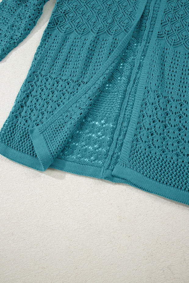 Lapis Mix Pattern Hollowed Knit Open Front Cardigan