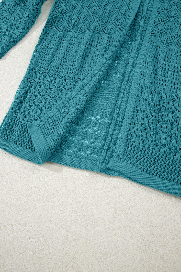 Lapis Mix Pattern Hollowed Knit Open Front Cardigan