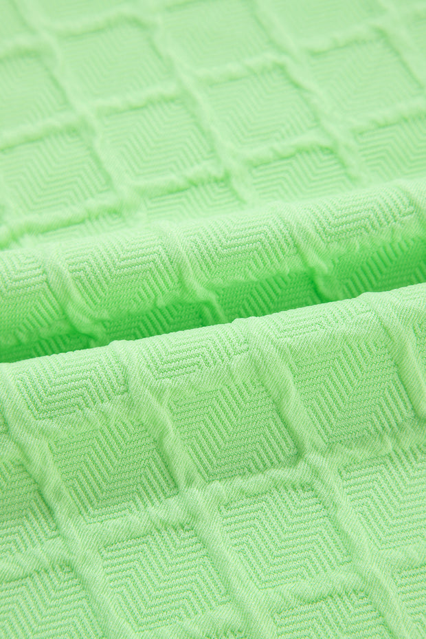 Light Green Checkered Textured Tee and Drawstring Shorts