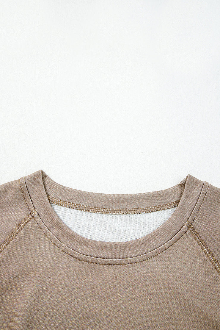 Khaki Retro Star Print Loose Long Sleeve Drawstring Wide Leg 2pcs Lounge Set