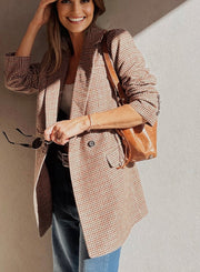 Brown Houndstooth Lapel Collar Blazer