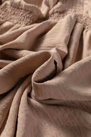 Smoke Gray Deep V Neck Bubble Sleeve Smocked Mini Dress