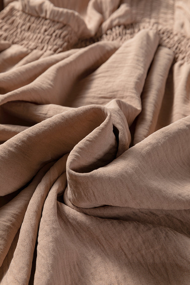 Smoke Gray Deep V Neck Bubble Sleeve Smocked Mini Dress