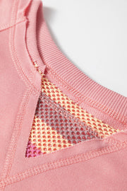 Blossom Striped Mesh Sleeve Patchwork Exposed Seam Casual Pullover Top