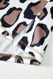 Apricot Oversized Leopard Contrast Mixed Texture Patchwork Zip Up Drop Shoulder Hoodie