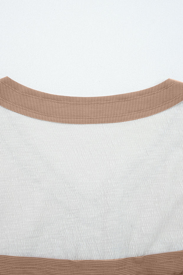 White Floral Printed Contrast Patchwork Long Sleeve Top