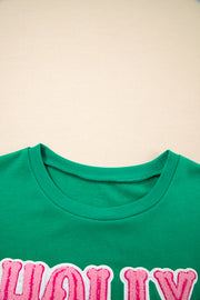 Sea Green HOLLY JOLLY Towel Embroidered Christmas Holiday Sweatshirt