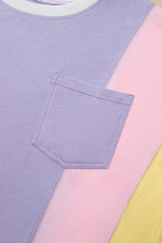 Camiseta extragrande de media manga con patchwork y bloques de color morado