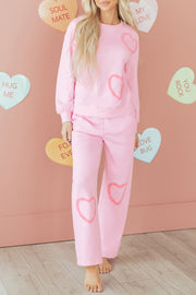 Phalaenopsis Chenille Heart Pattern Casual 2pcs Pants Set