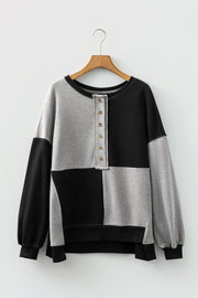 Color black Colorblock Henley High Low Oversize Sweatshirt