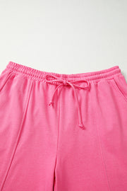 Bright Pink Plus Size Henley Drop Shoulder Pullover and Jogger Pants Two Piece Set