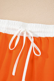 Orange Varsity Stripe Detail Drop Shoulder Pullover Mini Skirt Set