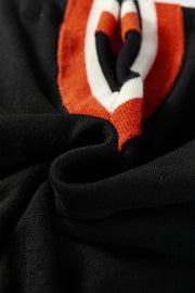 Black Contrast Striped Trim V Neck Varsity Sweater