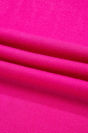 Rose Red Contrast Trim Round Neck Short Sleeve Loose Knit Sweater