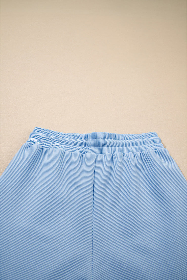 Beau Blue Textured Ruffled Sleeve Zipped Top and Wide Leg Pants Set